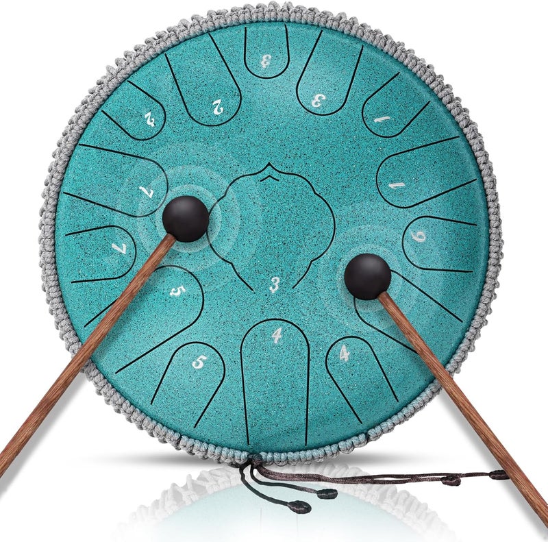 NBMICSO Steel Tongue Drum- 15 Note 13 Inches C-key Rain Drum Sound Healing Instruments - Handpan Drum for Meditation Entertainment Musical Education Concert Mind Healing Yoga (Malachite) - Image 1